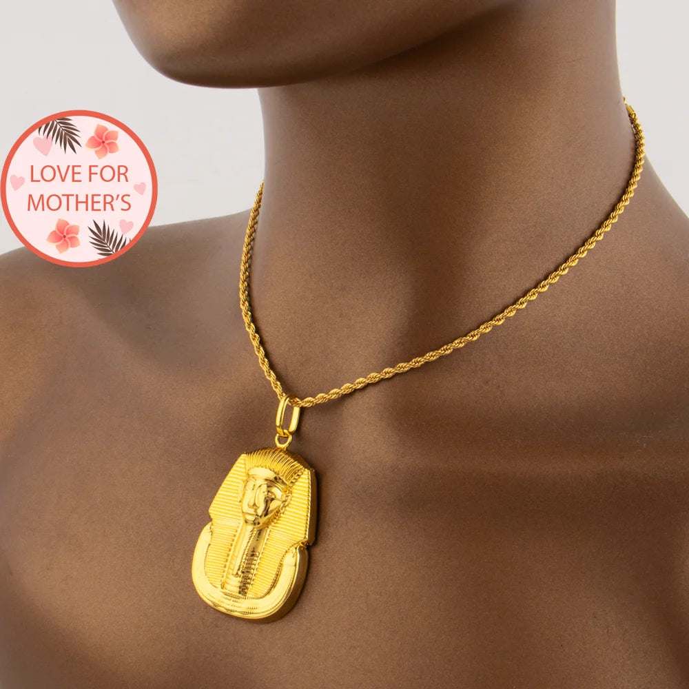 18K Gold Plated Pharaoh Portrait Pendant for Women & Men, Ethiopia Luxury Necklace Charm DIY Jewelry Making, Party Gift Jeweller