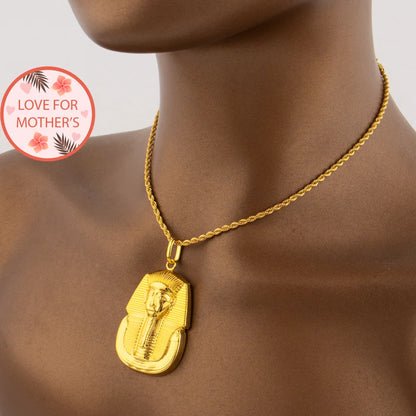 18K Gold Plated Pharaoh Portrait Pendant for Women & Men, Ethiopia Luxury Necklace Charm DIY Jewelry Making, Party Gift Jeweller
