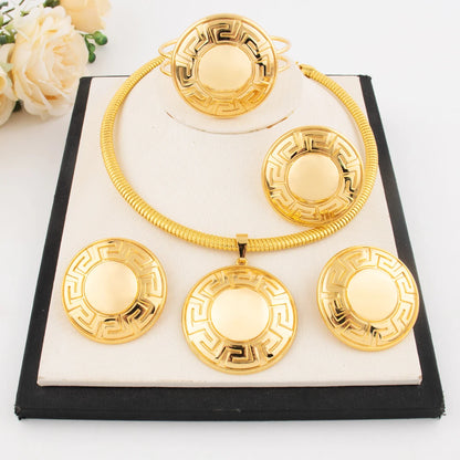Dubai Wedding Jewelry Set for Women, Nigeria Circle Necklace Earrings Bracelet Ring, Party Gift & Daily Dress Jewelry S