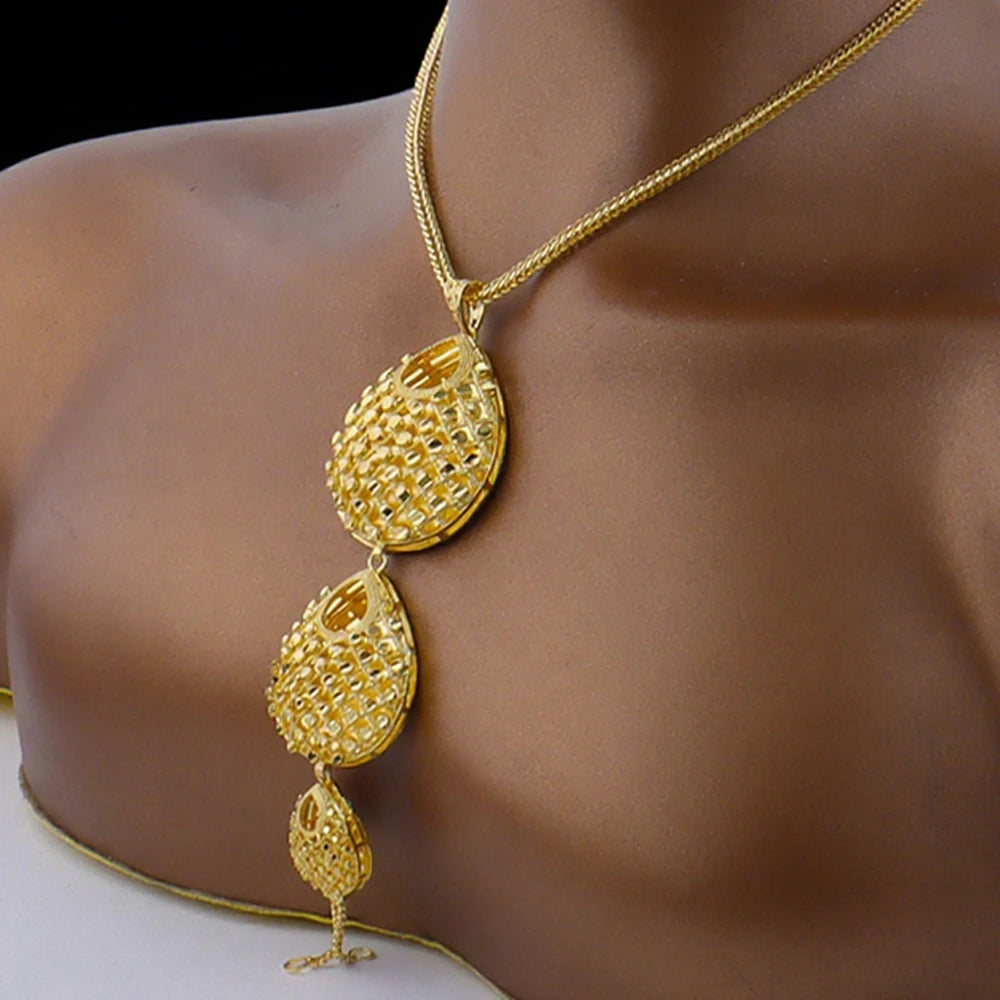 Dubai Luxury Jewelry Sets for Women, Bridal Earrings Necklace Wedding Party Gift, India Spain Charm jewellery woman