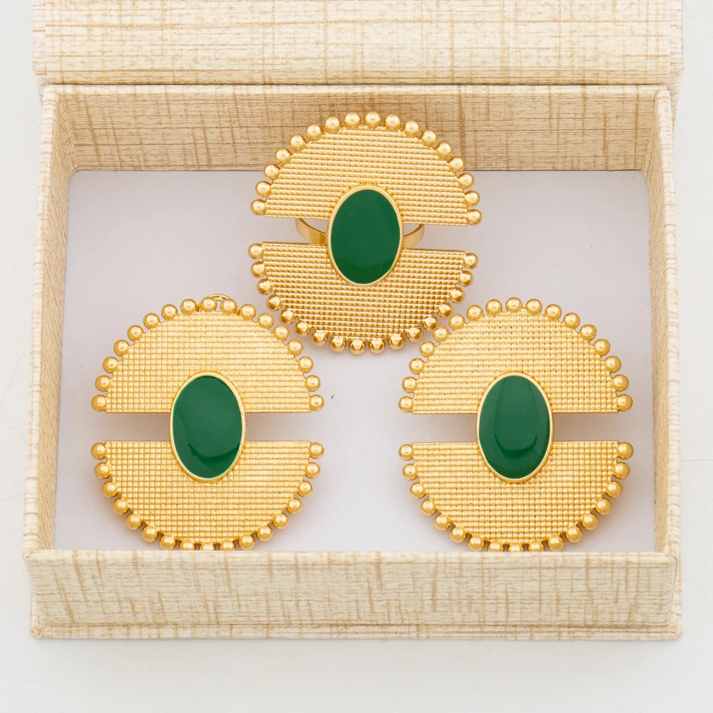 Women 18k Gold Color earrings ring Set Colorful 2pcs jewelry set Dubai engagement jewelry set Wedding Gift Accessories