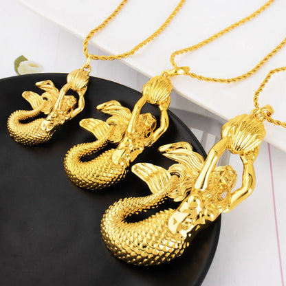 Gold Color Mermaid Pendant Fashion Gold Plated Jewelry Hip Hop Women Men Popular Necklace For Daily Wear Anniversary Wholesale