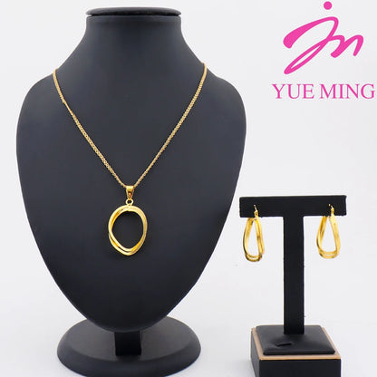 24K Gold-plated Two Piece Copper Jewelry Set Waterproof Earrings Warped Geometry Necklace Apply to America India Party Wedding