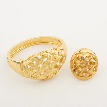 Dubai Cuff Bangle & Ring Set, Chunky Luxury Italian African Bracelet for Wedding & Daily Wear, Elegant Jewelry Women Se