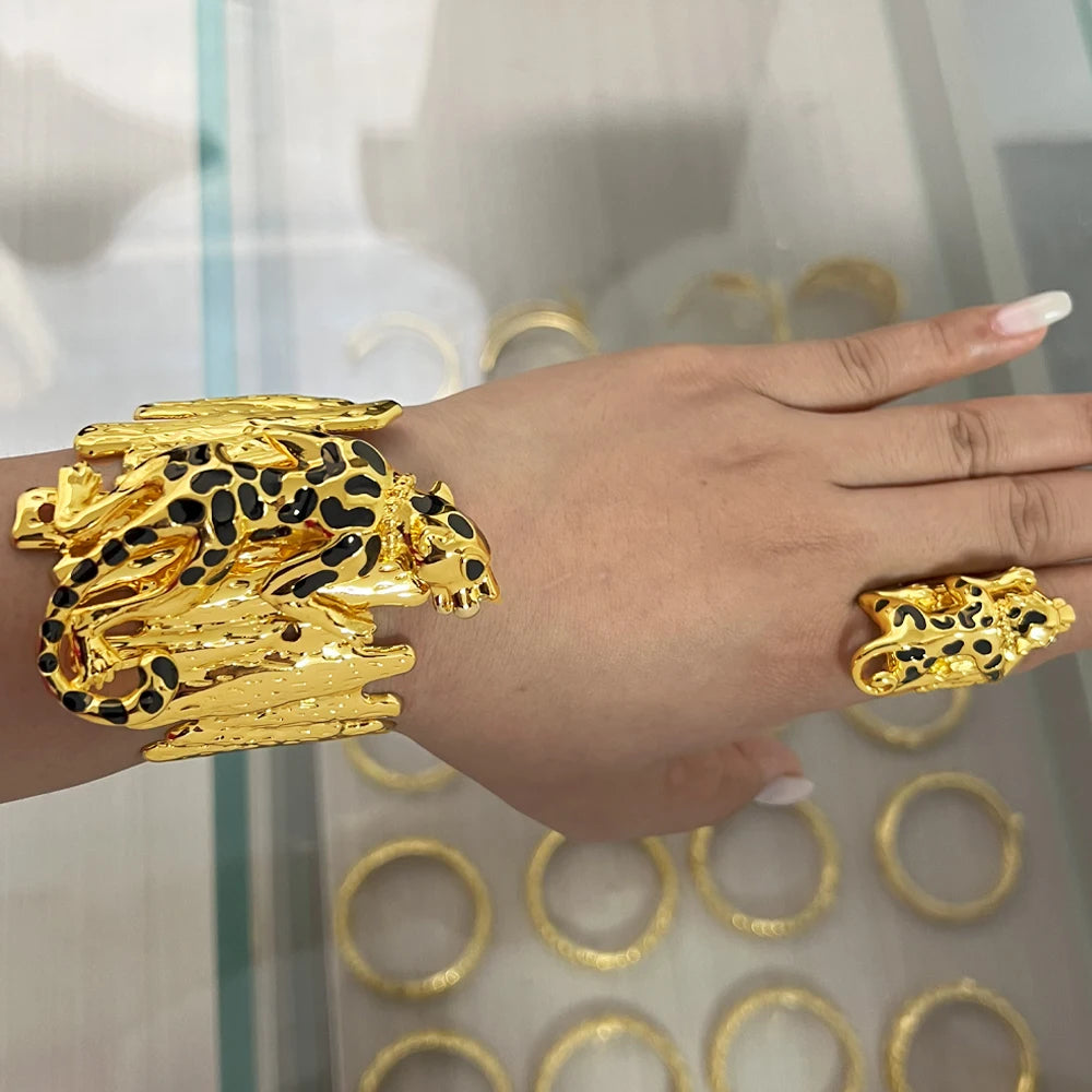 Personalized Creative Irregular Texture Leopard Ring Bracelet Set For Women Girls Fashion Jewelry Holiday Party Gift Wholesale