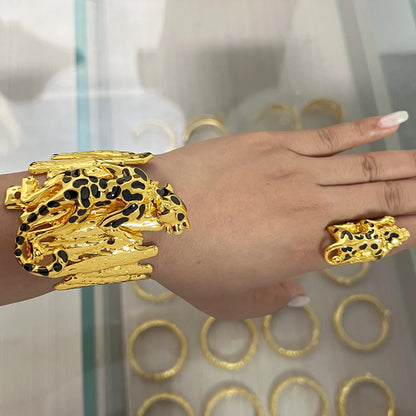 Personalized Creative Irregular Texture Leopard Ring Bracelet Set For Women Girls Fashion Jewelry Holiday Party Gift Wholesale