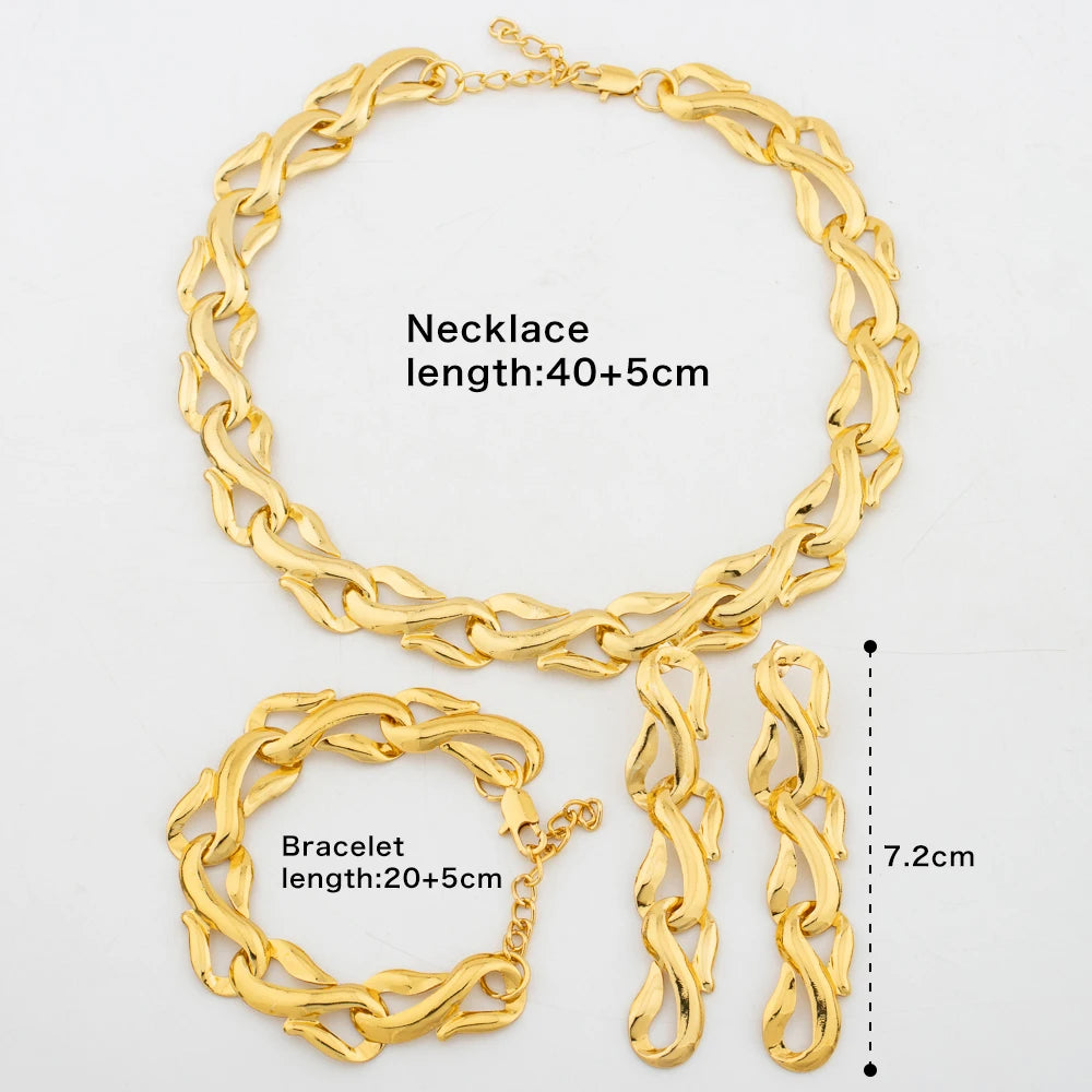 Gold Color Jewelry Set With Gift Box for Women Dubai Italy Drop Earrings Necklace Fashion Luxury Bracelet Wedding Party Jewelry