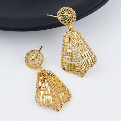 luxury gold plated necklace earrings bracelet ring set women 18k gold plated dubai jewelry set for Exquisite gifts