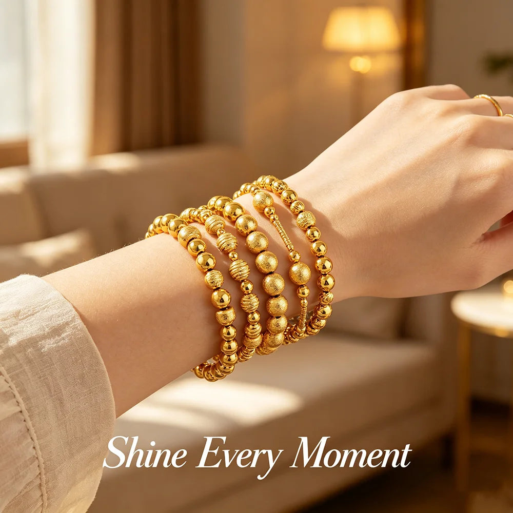 Stainless Steel Beads Bracelets Woman Gold Plated Beaded Bracelet Waterproof Jewelry Daily Wear Party Holiday Jewelry Gifts