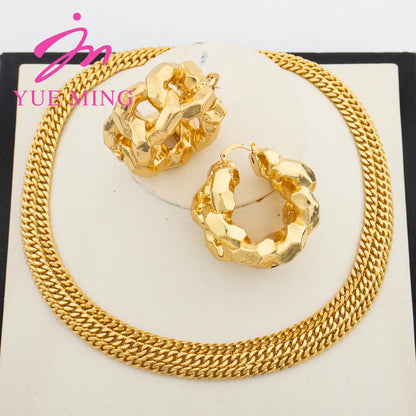 YM Jewelry Sets for Women Dubai Gold Color Bold Earrings Copper Big Necklace Charm Chains Jewellry Accessories Wedding Gifts