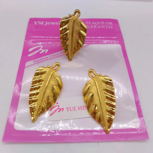 Women African 18k Gold Color earrings ring Set Leaf Design 2pcs jewelry set Dubai engagement jewelry set Wedding Gift Accessorie