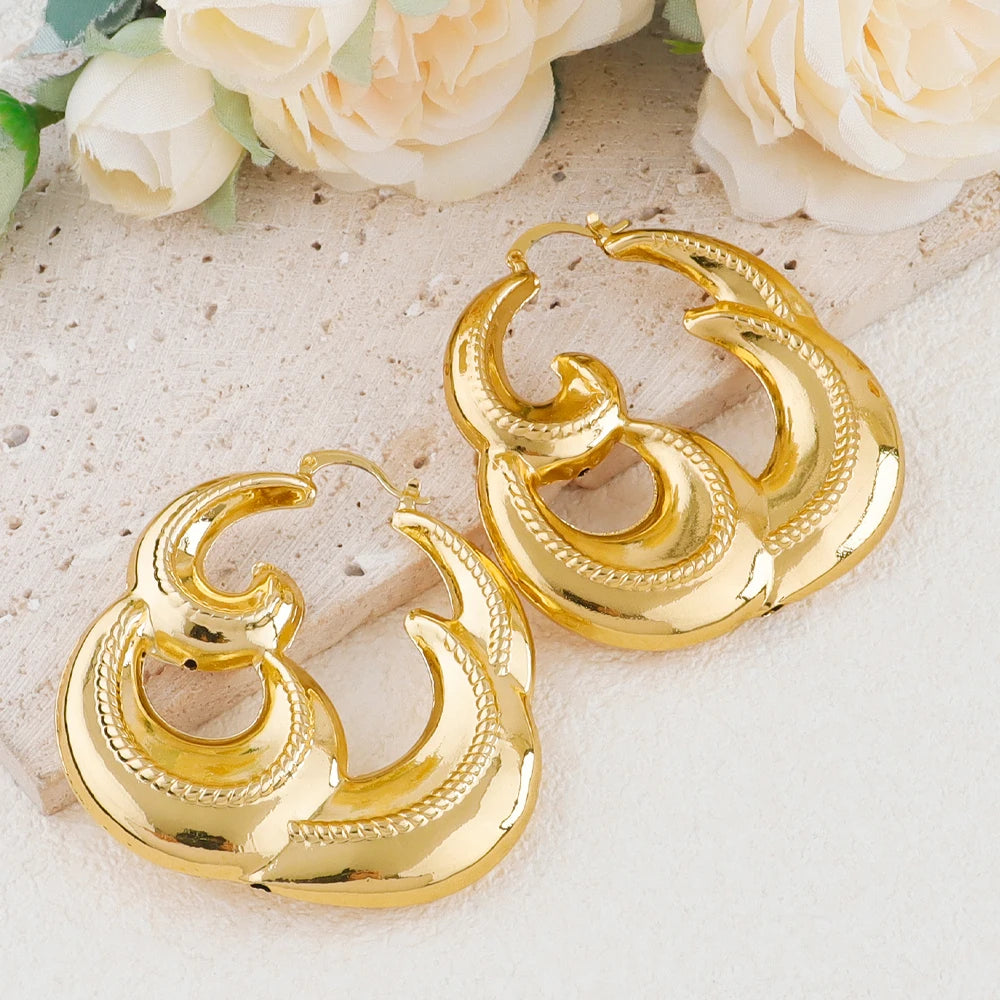 Plated Dubai Hoop Earrings for Bride, 2022 Trend Wedding Jewelry Set, Luxury Hook Earrings & Necklace for Women