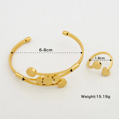 18k Gold Color Cuff Bangle with Ring Jewelry Set for Women African Copper Alloy Charm Bracelet and Finger Ring 2Pcs Set Gifts