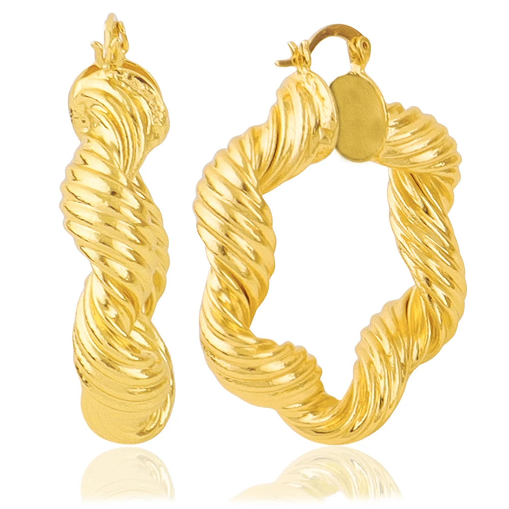 Classic Stainless Steel jewelry for woman earrings bride engagement hoop earrings Trendy Gold Color Geometric Twisted Earrings