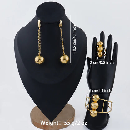 fashion gold plated jewelry accessories female simple stainless steel bead earrings bracelet rings jewelry Elegant Gifts
