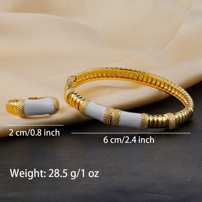 18K gold color plated Dubai bracelets, luxury Arabian wedding jewelry sets, hidden buckle women’s bracelets and rings