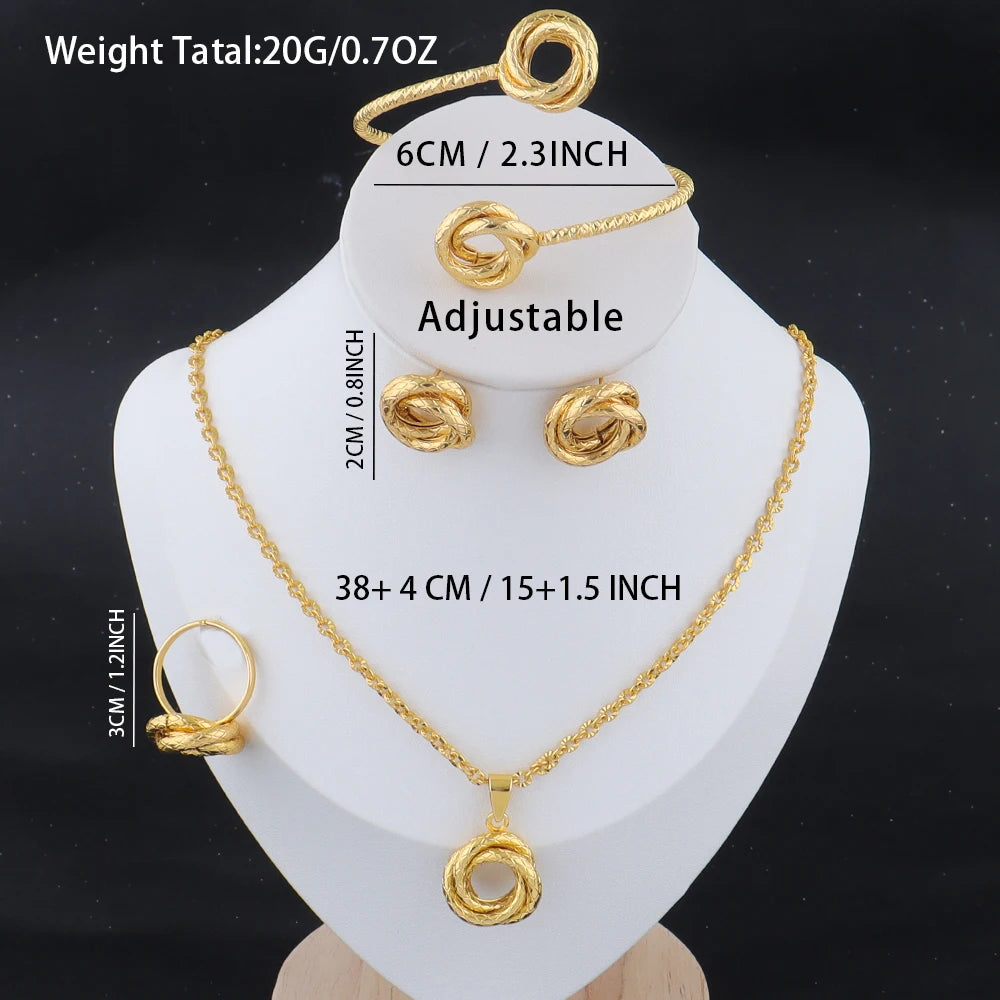 4Pcs/Set Gold Color Interlocking Circles Roman Numbers Jewelry Sets Stainless Steel Necklace Bracelet Earrings Ring  Design Sens