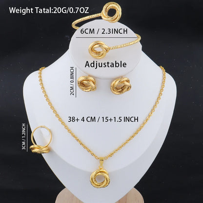 4Pcs/Set Gold Color Interlocking Circles Roman Numbers Jewelry Sets Stainless Steel Necklace Bracelet Earrings Ring  Design Sens