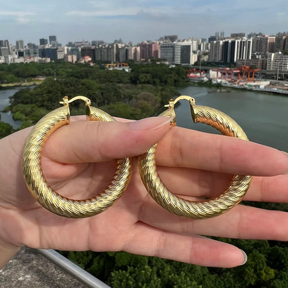 Big Hoop Earrings for Women Thick Metal Gold Color Twisted New Design Loop Earrings 2022 Stud Trend Charm Large Earring