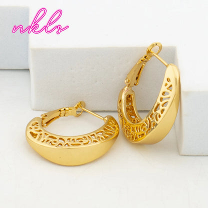Tone Dubai Necklace Hoop Earrings Ring Bracelet Pendant Set for Women, African Jewelry Gift, Elegant Jewelry Women Set