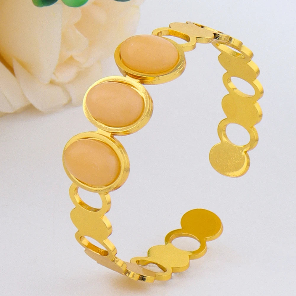 Luxurious High-quality Stainless Steel Gold Color Cuff Bracelet Bangle for Women Gold Plated Waterproof Jewelry Gifts