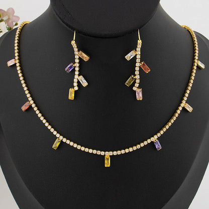 Italy Bohemia Square Zircon Jewelry Set, Elegant France Style Earrings & Necklace Gift for Women Party Dating Jewellery