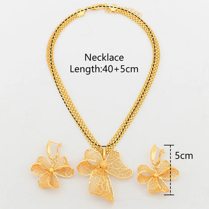 YM Dubai Gold Color Jewelry Sets for Women Copper Necklace Earrings Bowknot Pendant African Bridal Wedding Jewelry Accessories