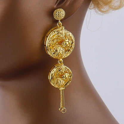 18K Gold Plated Dubai Inspired Jewelry Set for Women with Complex Flower Design Chain Necklace Charms Earrings - Perfect for Par