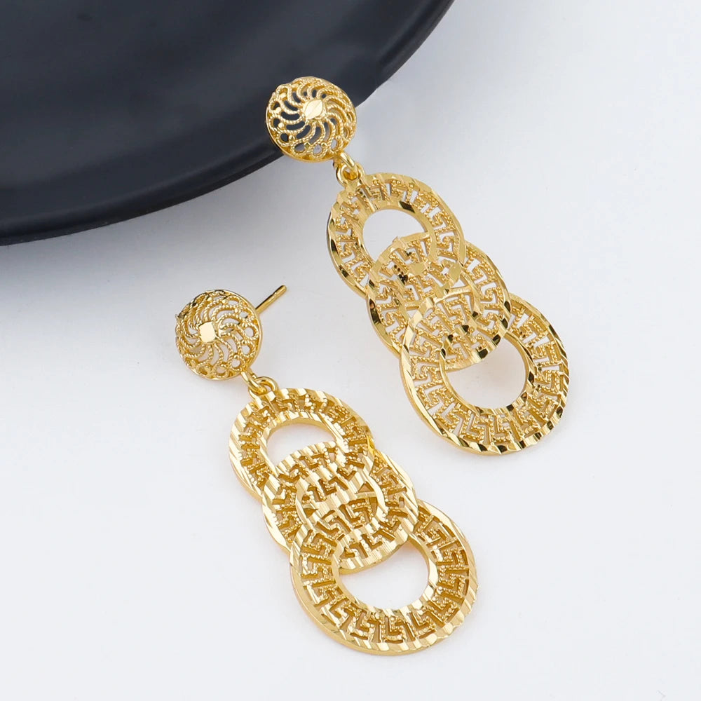Gold color accessories luxury necklace bracelet ring earrings jewelry set women 18k gold plated dubai jewelry set Exquisite gift