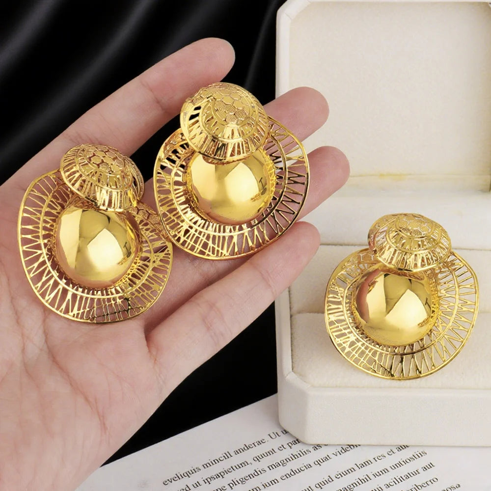 Big Size Earrings And Ring Set 18K Gold Plated Earrings for Women Simple Fashion Jewelry Hot Sale Party Gift 2025 New Style