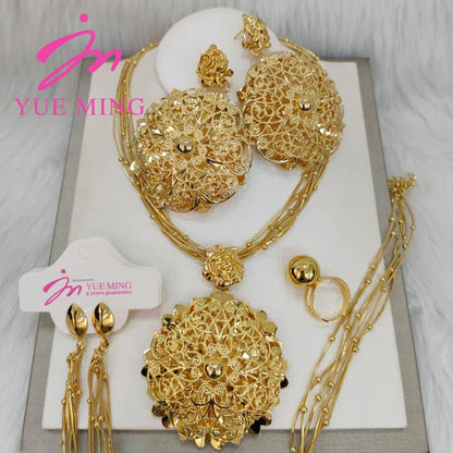 YM Jewelry Set for Women Nigerian Woman Accessories Jewelry Gold Color Popular Earrings Necklace Bracelet Ring Brazilian Gift - YUEMING JEWELRY