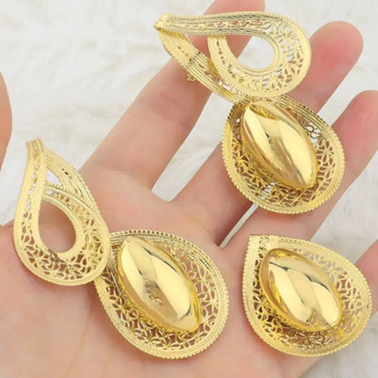Luxury Gilding 2Pcs Jewelry Sets For African Women Trendy Earrings and Ring Sets Gift For Party Banquet Wedding Anniversary Day