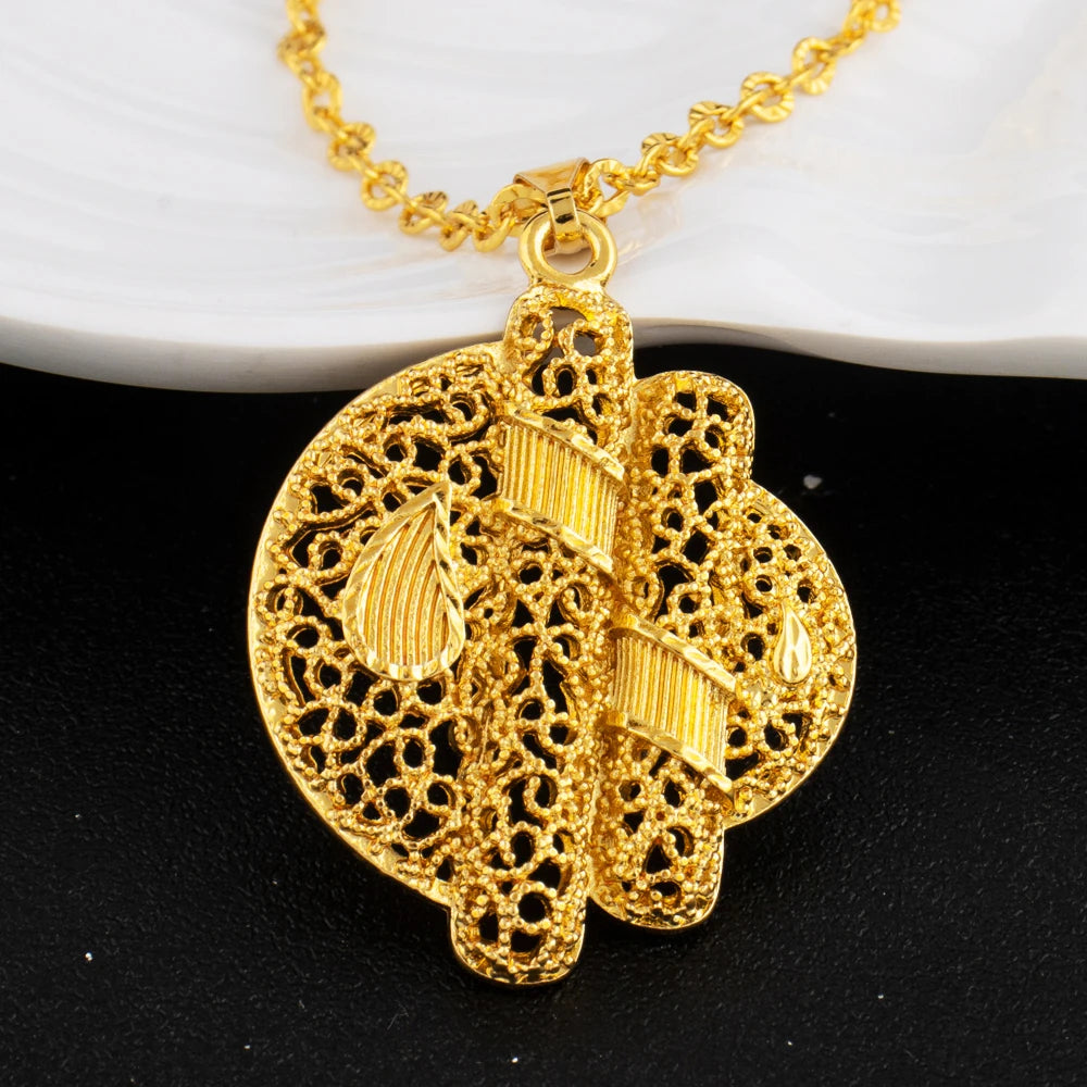 YM Gold Color Complex Patterns Women Jewelry Set Mid East Dubai Earrings Ring Necklace Jewelry Wholesale Gift for Mother's Day