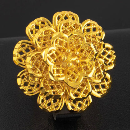 Ethiopia Dubai Flower Gold Color Arab Rings Resizable For Women 18K Gold Plated Wedding Jewelry African Party Gift