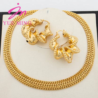 YM Jewelry Sets for Women Dubai Gold Color Bold Earrings Copper Big Necklace Charm Chains Jewellry Accessories Wedding Gifts