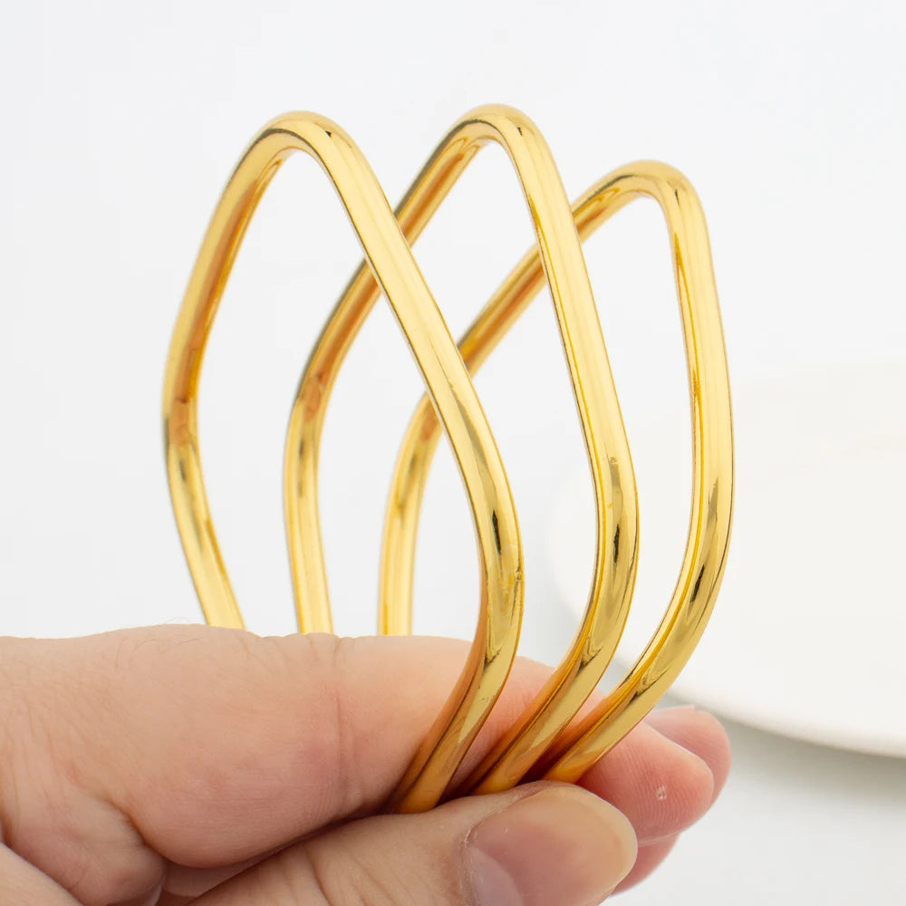 3PCS Square Bracelet Luxury Dubai Gold Plated Bangles for Women African Charm Bracelets Wedding Hand Jewelry Party Gifts