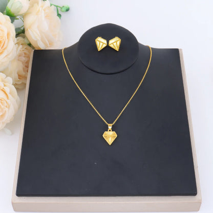 Vintage Texture Gold Plated Zinc Alloy Earrings Necklace for Women France Italy Fashion Jewelry Bijoux For Daily Wear Party Gift