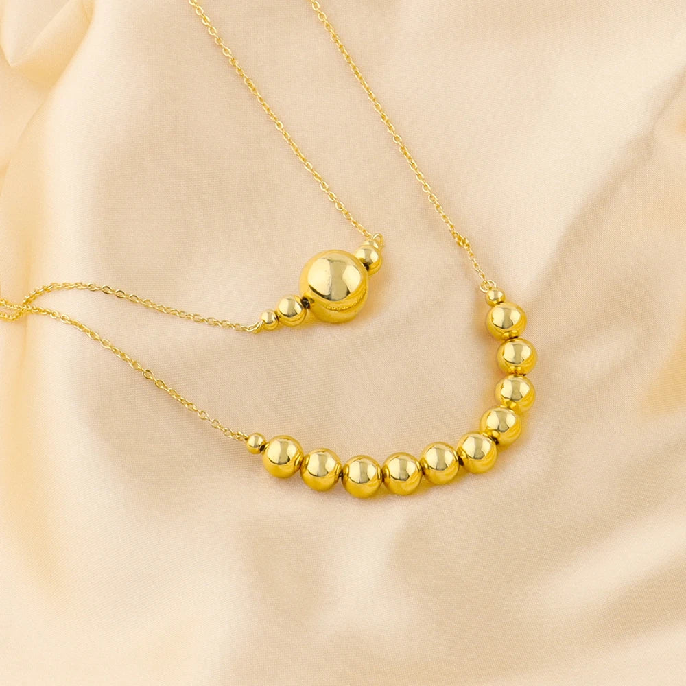 Plated Italy-French Round Bead Necklace & Earrings Jewelry Set for Women, Smooth  Color Gift for Party Wedding