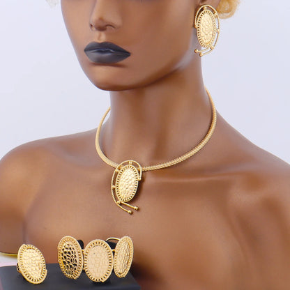 Luxury Gold Plated Women Jewelry Set for Necklace Bracelet Earrings Ring Elegant Charms Jewelries Gift for Wedding Party