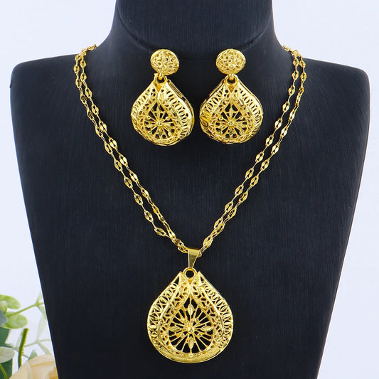 Dubai Party 18k Gold Plated Jewelry Sets for Women Mid East Bridal Costume Necklace Earrings Sets Indian Wedding Party Gifts