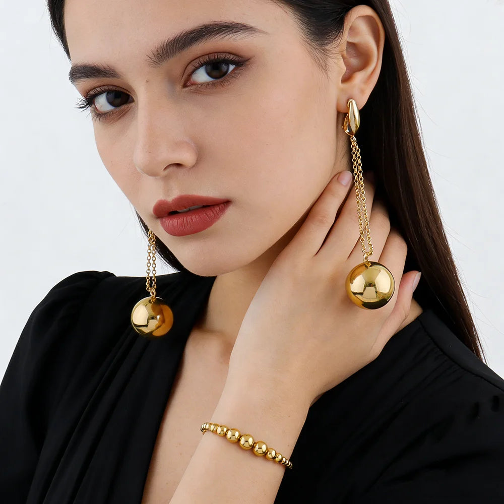fashion gold plated jewelry accessories female simple stainless steel bead earrings bracelet rings jewelry Elegant Gifts