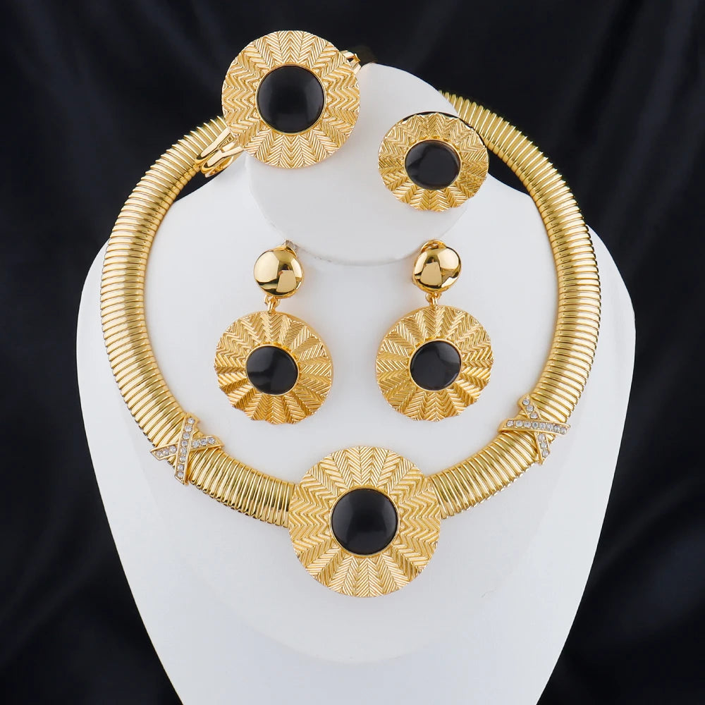 24k gold-plated jewelery sets Simple Round Snake Chain earrings ring necklace bracelet women luxury jewelry Gift set
