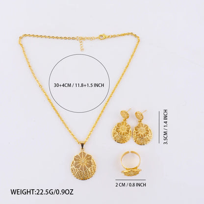 Dubai Bridal Tone Jewelry Set for Women, Mid-East Necklace Earrings, Indian Wedding Party Gift, Elegant Costume Charm