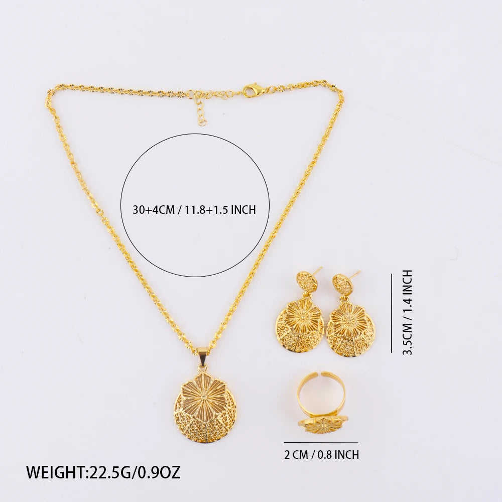 Dubai Bridal Gold-Tone Jewelry Set for Women, Mid-East Necklace Earrings, Indian Wedding Party Gift, Elegant Costume Charm