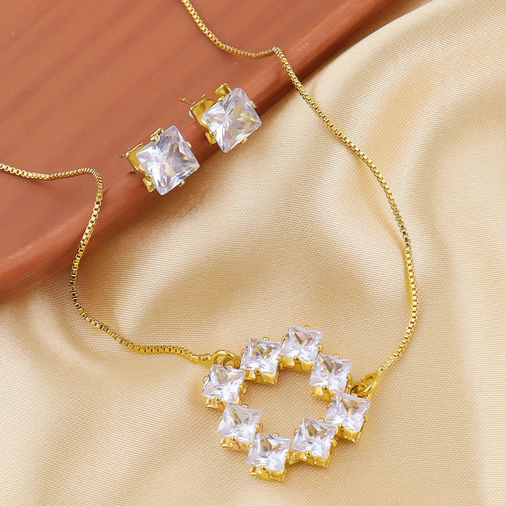 Crystal Zircon Earrings Necklace Set for Women Personalized Fashion Daily Accessories Party Jewelry Birthday Anniversary Gifts