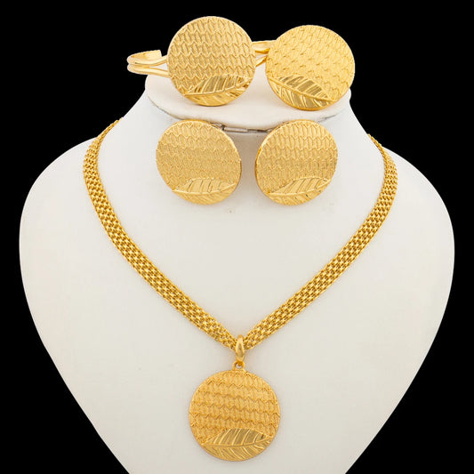 Fashion Women Jewelry Set for Accessories 18k Gold Color Earrings and Ring Bangle Ring Set for Engagement Party Accessories