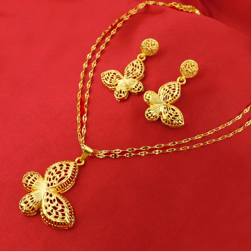 Italy French Gold Plated Rhombus Necklace Earrings Set for Women Bride Smooth Gold Color Charm Jewelry Gift for Party Wedding