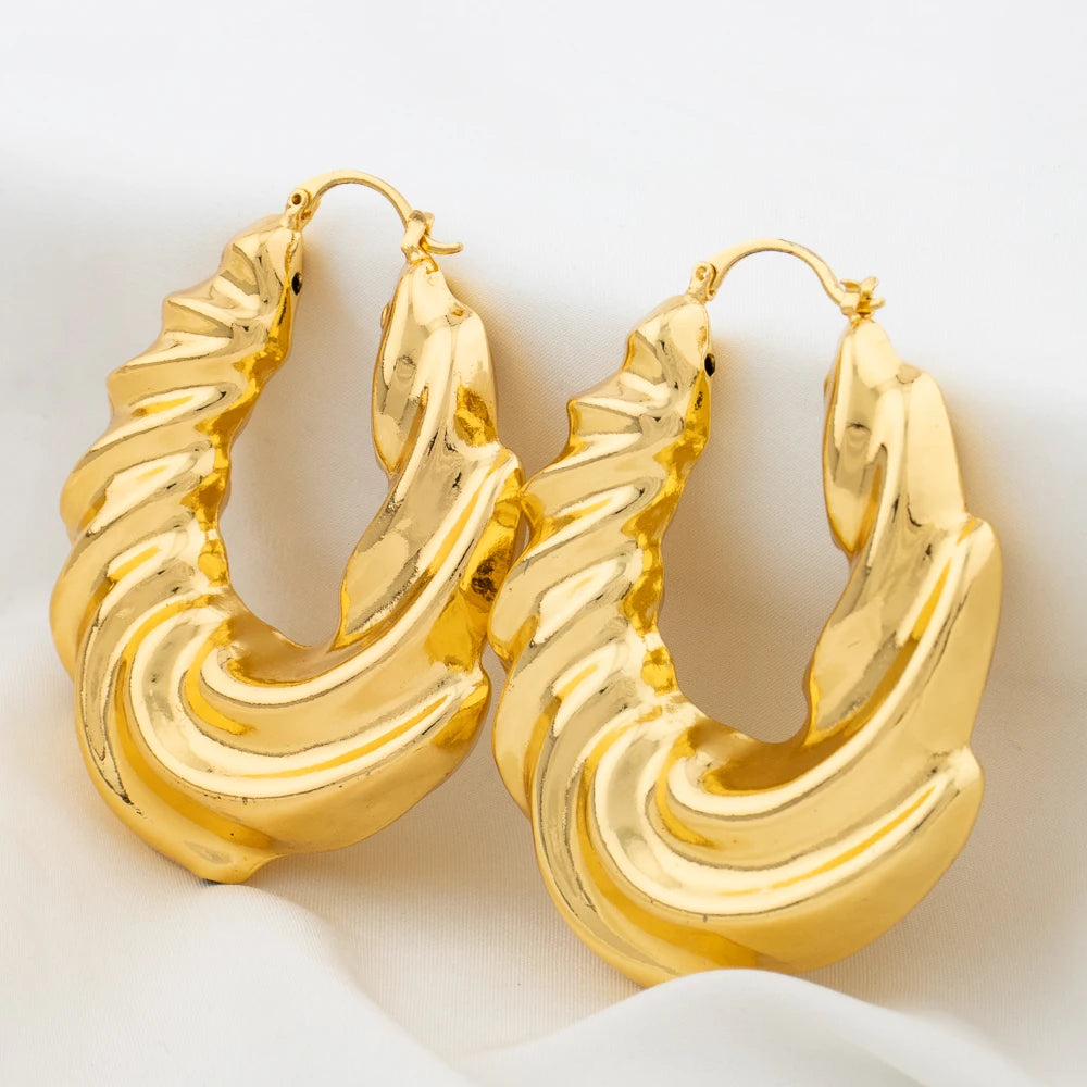 18K Gold Plated Hoop Earrings for Women Luxury Copper Bold Earring Dubai Africa Wedding Party Jewelry Accessory Anniversary Gift - YUEMING JEWELRY