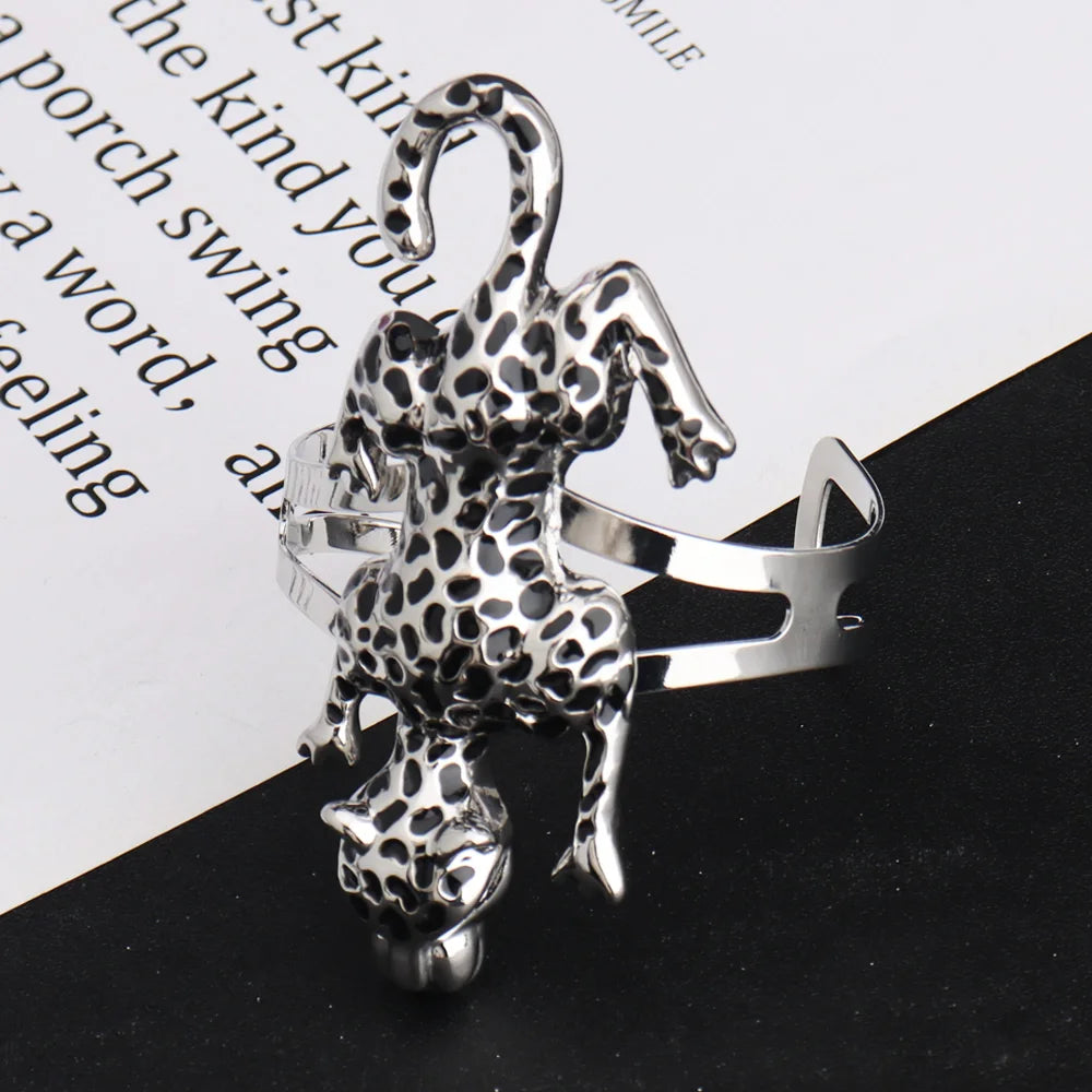 Africa Sliver Color Enameled Leopard Jewelry Set Exaggerate Nigerian Dubai Woman Necklace Earring Ring Bangle Easter Party Gift