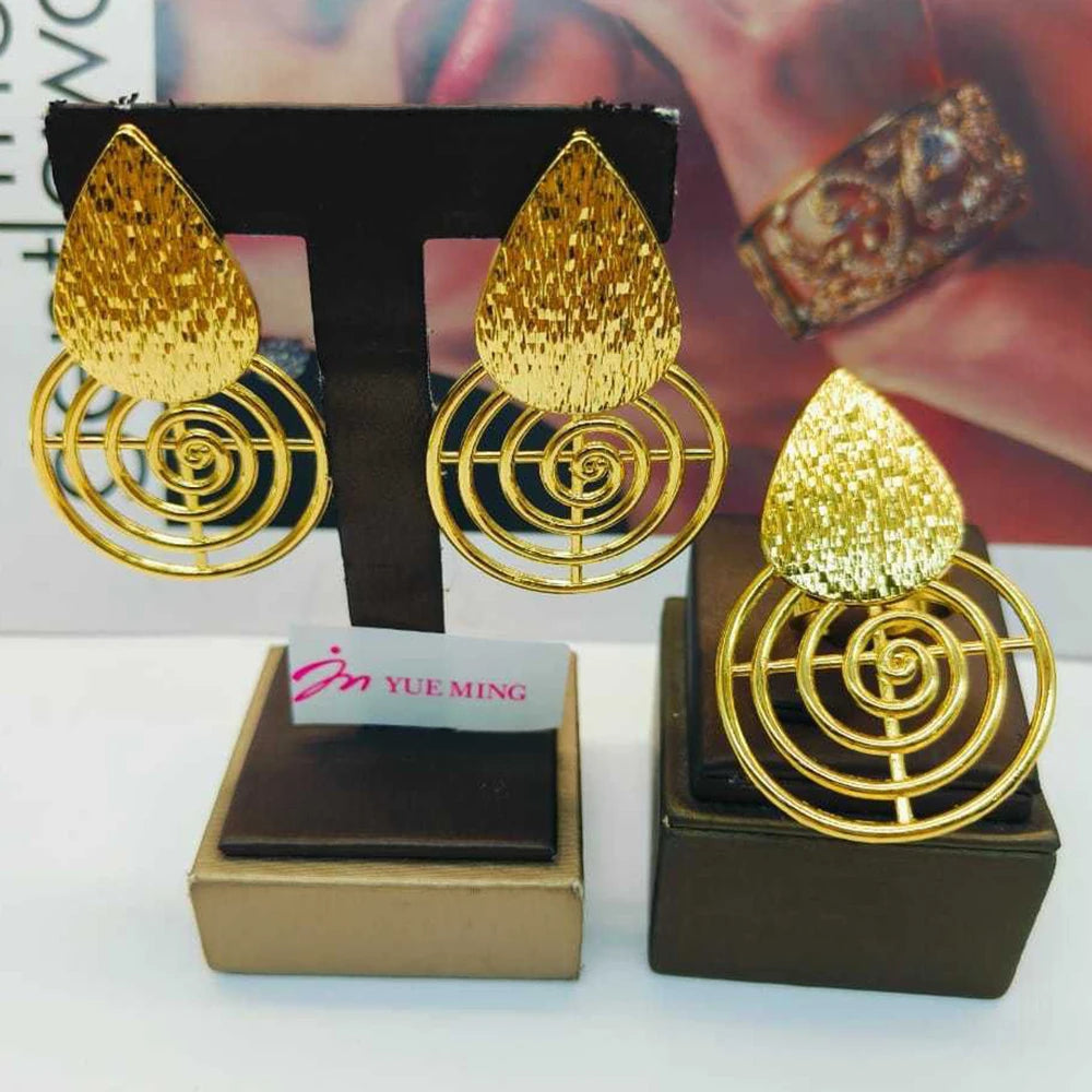 Luxury Earrings with Ring Set for Engagement 18k Gold Color Dangle Earrings Cocktail Ring Ethiopian Set for Nigerian Daily Wear